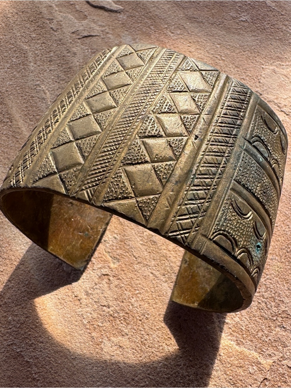 Vintage Wide Cuff Currency Bracelet - Brass or Bronze Burkina Faso Tribal Gypsy